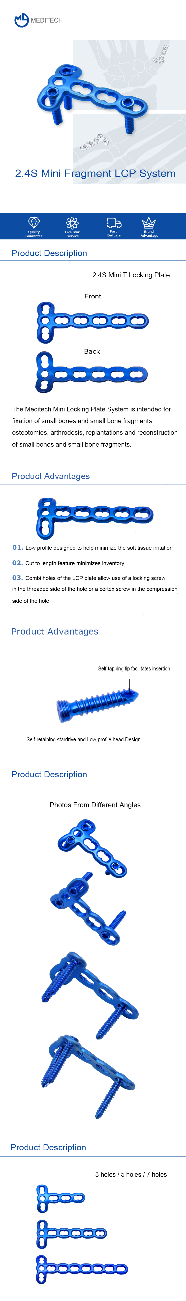 Plaque de verrouillage en T de 2,4&nbsp;MM