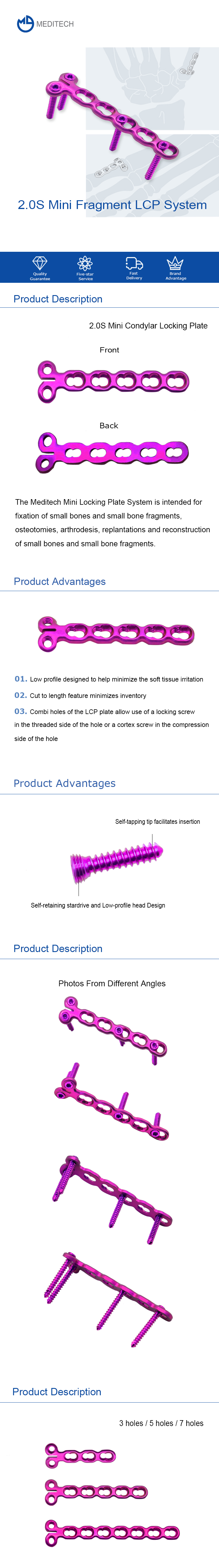 Mini plaque de verrouillage condylienne de 2,0 mm